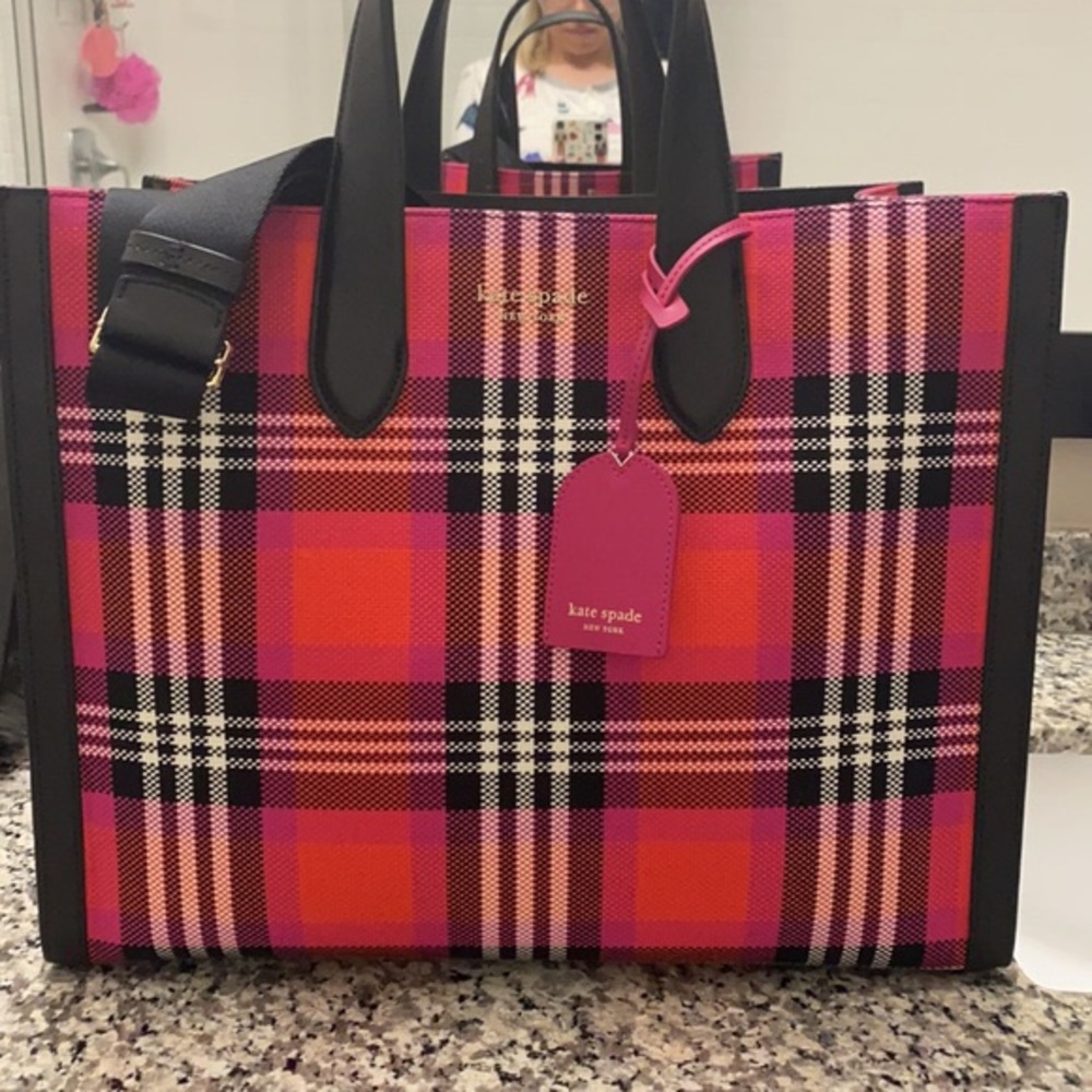 Kate Spade Manhattan Foliage Plaid Large Tote